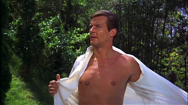Roger Moore, swimming trunks, The Man with the Golden Gun Roger Moore, swimming trunks, The Man with the Golden Gun