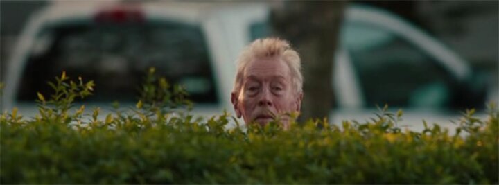Max von Sydow looking over a hedge